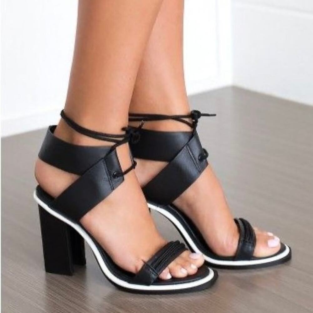 Sol Sana Chuck II Heels Black Leather Ankle Wrap Block Heeled Sandals US 7.5 - 8